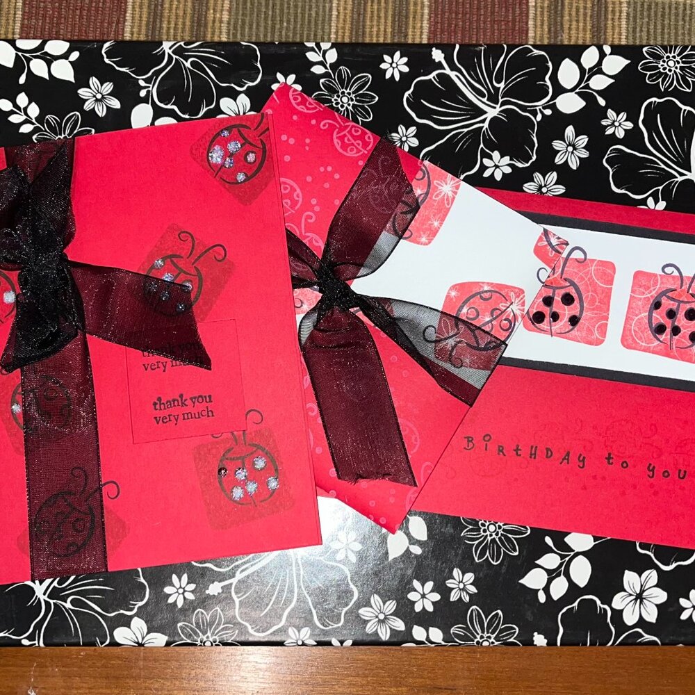 Set of 3 Handmade Cards - Ladybugs